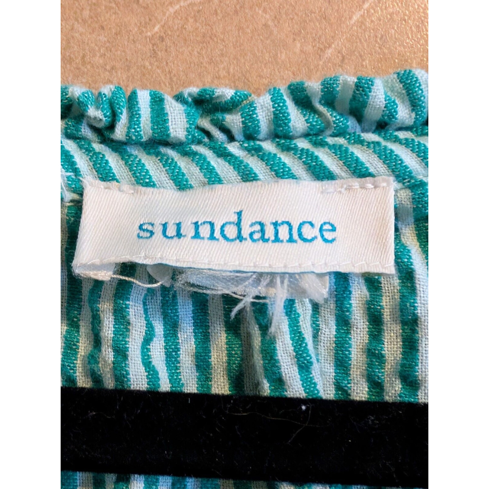 Sundance Topsail Striped Green & White Smocked Tiered Boho Dress Small - Picture 6 of 8